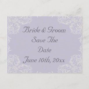 Postal De Anuncios Boda elegante de lavanda con remolinos blancos