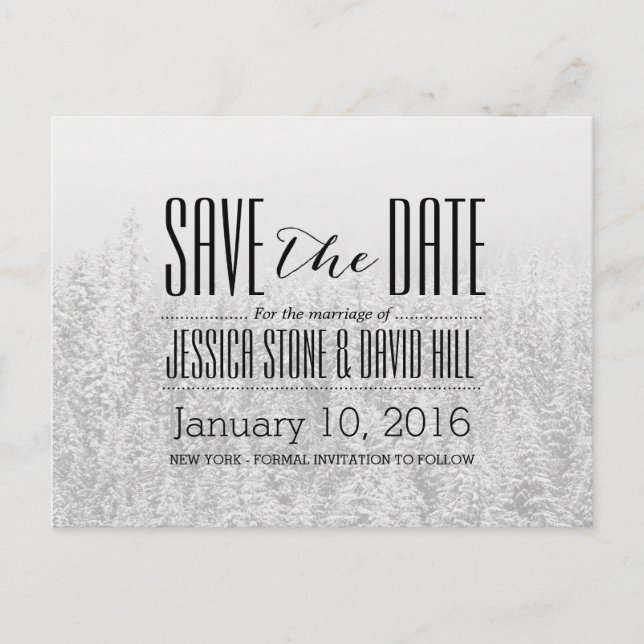 Postal De Anuncios Boda elegante del bosque de nieve en invierno salv (Anverso)