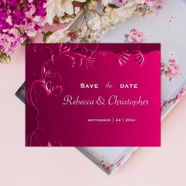Postal De Anuncios Boda elegante en rosa fucsia - Guardar la fecha (Subido por el creador)