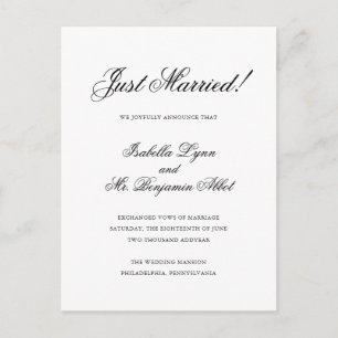 Postal De Anuncios Boda elegante formal tradicional en blanco y negro