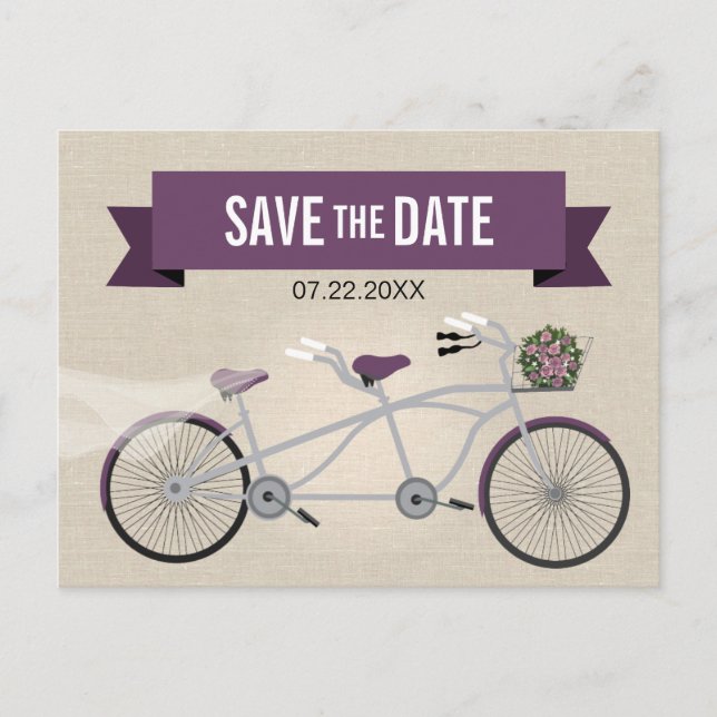 Postal De Anuncios Boda en bicicleta de ciruela tándem salva la fecha (Anverso)