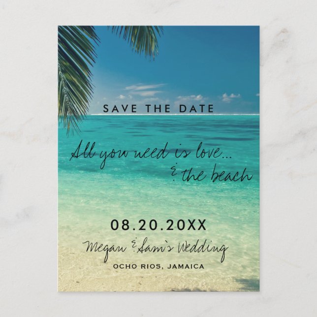 Postal De Anuncios Boda en destino de Jamaica - Guardar la fecha (Anverso)