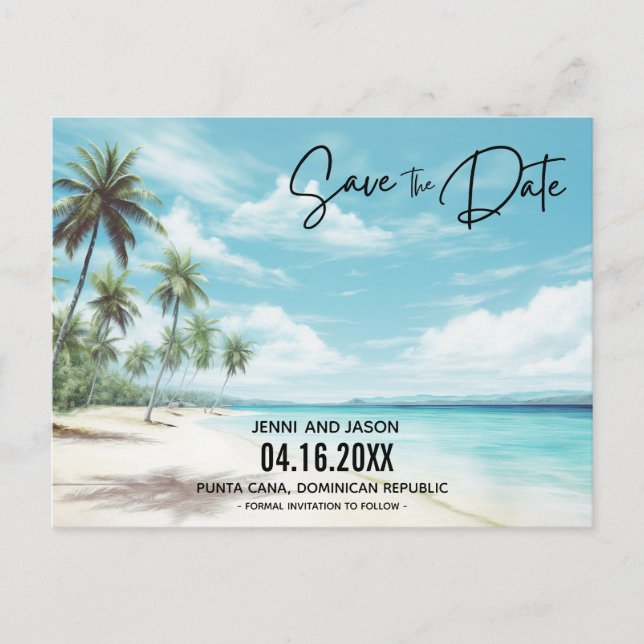 Postal De Anuncios Boda en Destino de Playa Guardar la Fecha (Anverso)