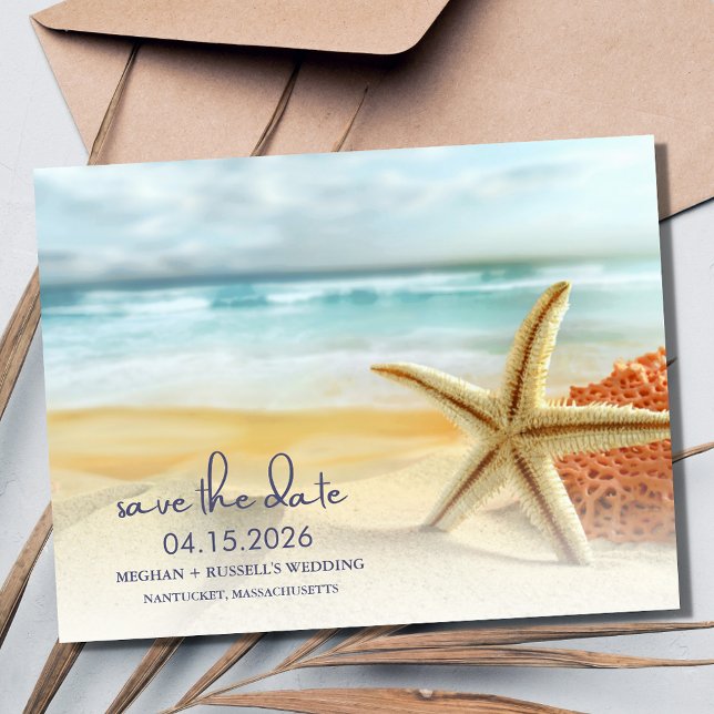 Postal De Anuncios Boda en Destino de Playa Guardar la Fecha (Beach Destination Wedding Save the Date Postcard)