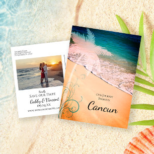 Postal De Anuncios Boda en Destino de Playa Tropical - Guardar la Fec