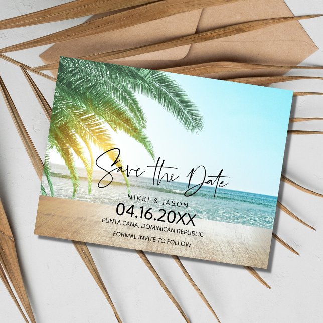Postal De Anuncios Boda en destino de playa tropical Guardar la fecha (Tropical Beach Destination Wedding Save the Date)