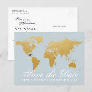 Postal De Anuncios Boda en destino en mapa mundial guardar fecha