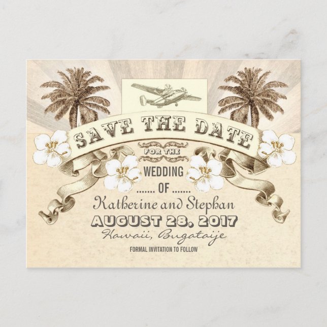 Postal De Anuncios boda en destino tropical guardar la fecha (Anverso)