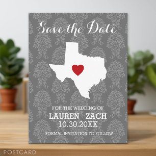 Postal De Anuncios Boda en el Estado de Origen Texas Fecha de Guardad