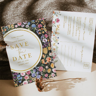 Postal De Anuncios Boda en el Jardín de Flores Silvestres Colorido -