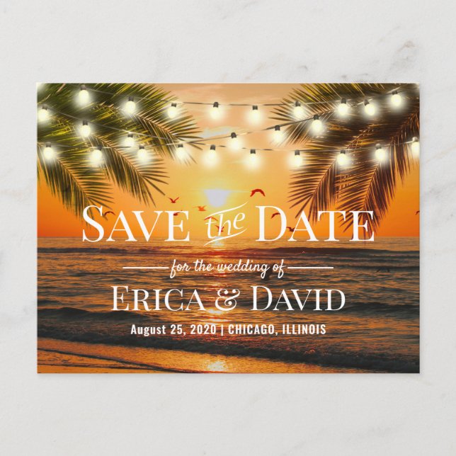 Postal De Anuncios Boda en la Playa al Atardecer de Verano - Guardar  (Anverso)