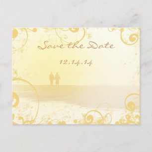 Postal De Anuncios Boda en la playa Corazón Amarillo