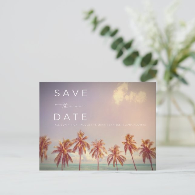 Postal De Anuncios Boda en la Playa de Palmeras Tropicales - Guardar  (Anverso de pie)