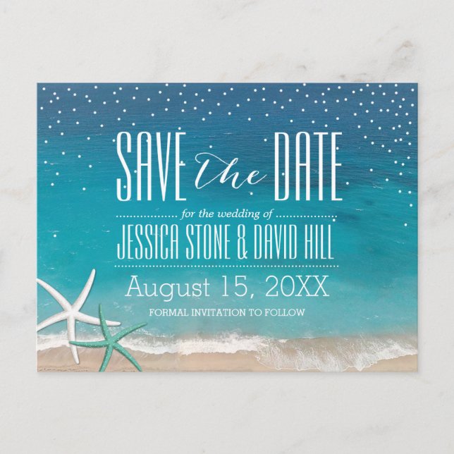 Postal De Anuncios Boda en la playa de Starfish, guarde la fecha (Anverso)
