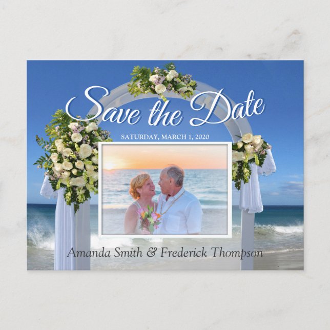 Postal De Anuncios Boda en la Playa  Guárdala Fecha (Anverso)