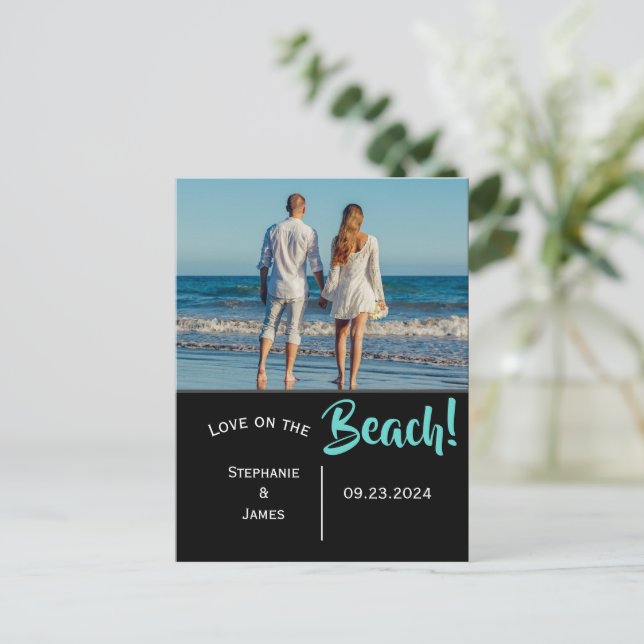 Postal De Anuncios Boda en la Playa Guardar la Fecha Foto (Anverso de pie)