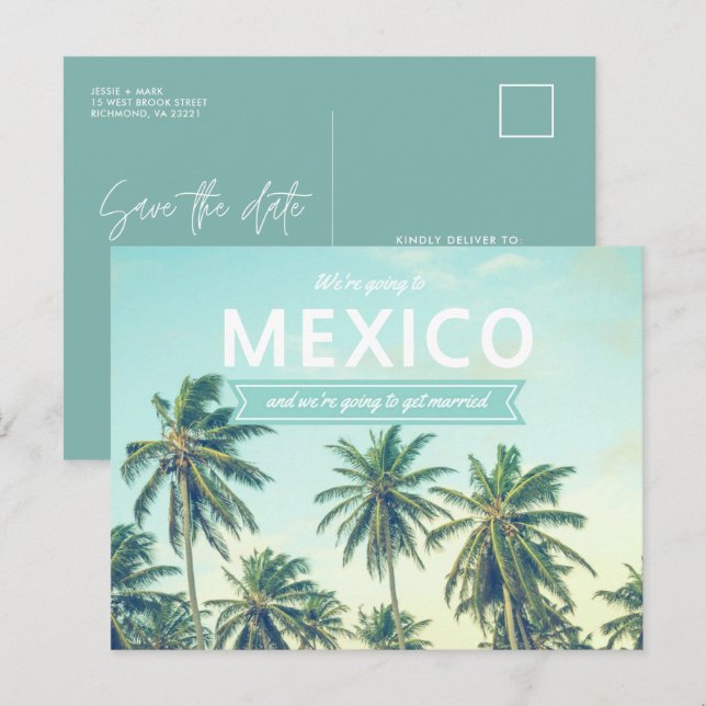 Postal De Anuncios Boda en la playa tropical de México Guardar las fe (Anverso / Reverso)