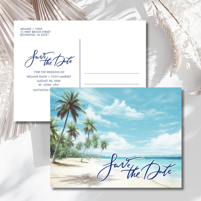 Postal De Anuncios Boda en la Playa Tropical - Guardar la Fecha (Tropical Beach Wedding Save the Date Announcement Postcard)
