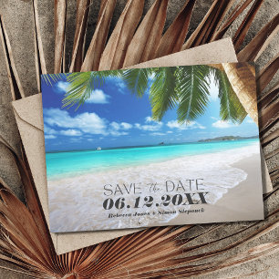 Postal De Anuncios Boda en la Playa Tropical - Guardar la Fecha