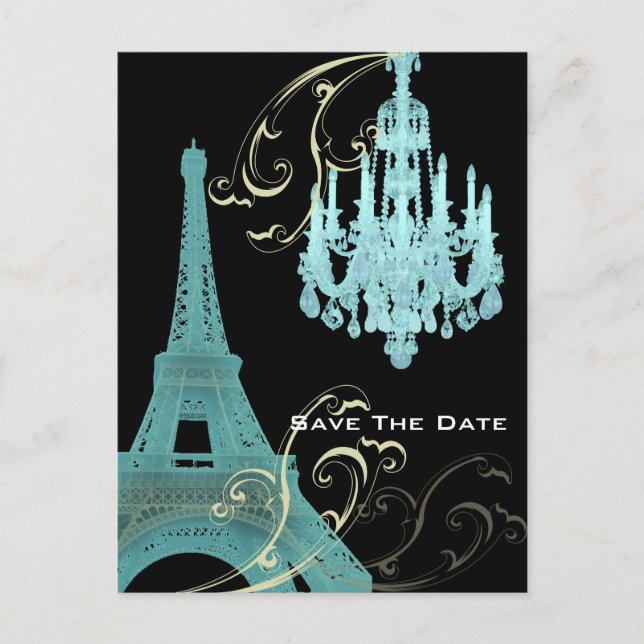 Postal De Anuncios boda en la Torre Eiffel de París, guardar la fecha (Anverso)