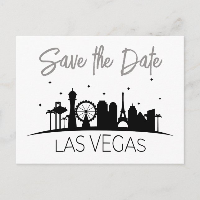 Postal De Anuncios Boda en Las Vegas Blanco Negro Gris Save The Date (Anverso)