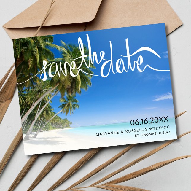 Postal De Anuncios Boda en Paraíso de Playa Tropical Guárdese la Fech (Tropical Beach Paradise Wedding Save the Date Postcard)
