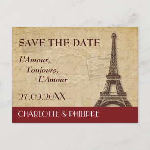 Postal De Anuncios Boda en París - Reserva la Fecha