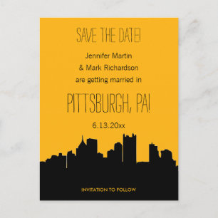 Postal De Anuncios Boda en Pittsburgh Negro y Dorado Salva la Fecha