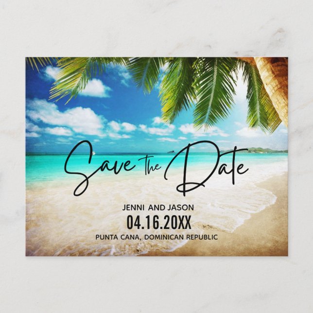 Postal De Anuncios Boda en Playa Guardar Fecha (Anverso)