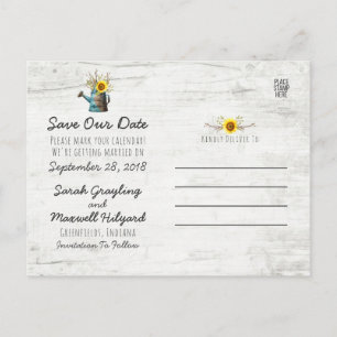 Postal De Anuncios Boda en Sunflower & Rustic Wood Farm Save The Date