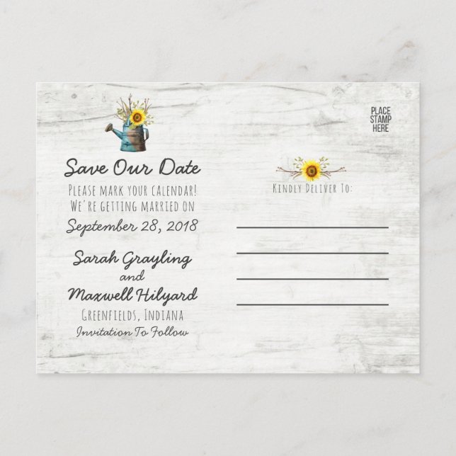 Postal De Anuncios Boda en Sunflower & Rustic Wood Farm Save The Date (Reverso)