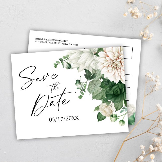 Postal De Anuncios Boda Esmeralda Verde Floral Guardar la Fecha (Floral Emerald Green Wedding Save The Date Announcement Postcard)