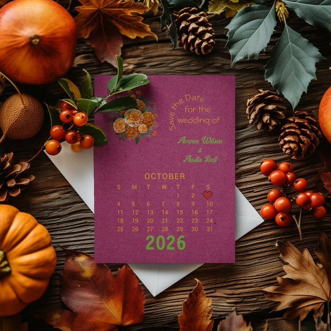 Postal De Anuncios Boda estilo calendario Guardar fecha octubre (Subido por el creador)