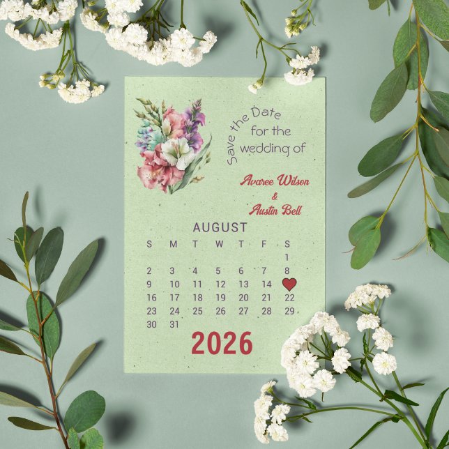 Postal De Anuncios Boda estilo calendario Guardar la fecha Agosto (Subido por el creador)