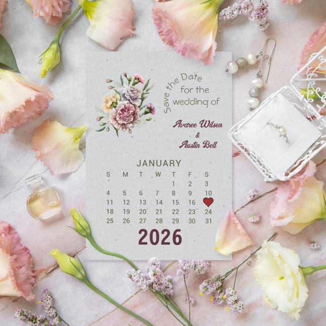 Postal De Anuncios Boda estilo calendario Guardar la fecha enero (Subido por el creador)