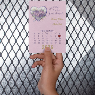 Postal De Anuncios Boda estilo calendario Guardar la fecha febrero