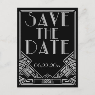 Postal De Anuncios Boda estilo Gatsby Art Deco Guardar la fecha