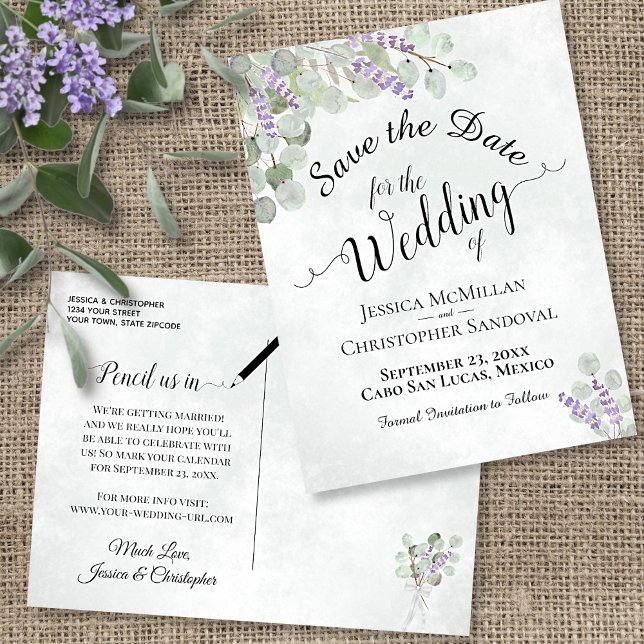 Postal De Anuncios Boda Eucalyptus y Lavender Boho Ahorra la Fecha (Subido por el creador)