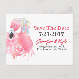 Postal De Anuncios Boda Flamingo Rosa Salva La Postcarta De Fecha