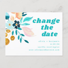 Postal De Anuncios Boda floral acuarela boho azul teal y dorado
