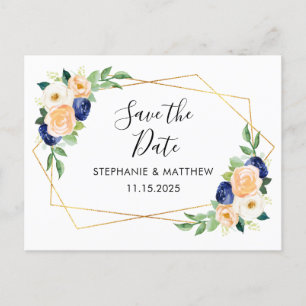 Postal De Anuncios Boda Floral Acuarela Geométrica Guardar la Fecha