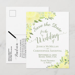Postal De Anuncios Boda floral amarilla salva la caligrafía de fecha