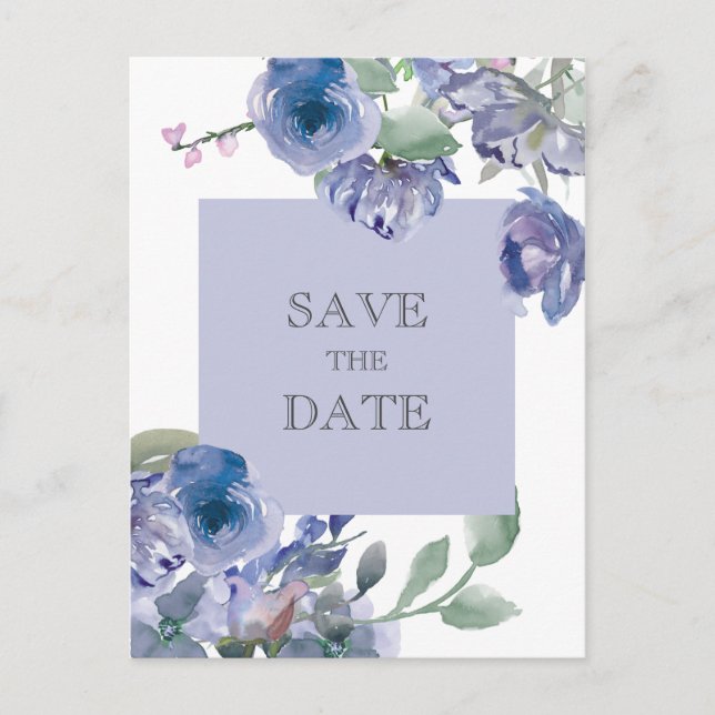 Postal De Anuncios Boda floral azul y agitado de Rusia (Anverso)