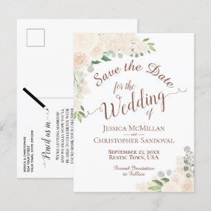 Postal De Anuncios Boda floral de champagne Rubor Peach Save the Date