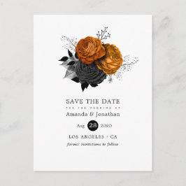 Postal De Anuncios Boda floral de Halloween negra y naranja vintage