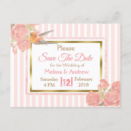 Postal De Anuncios Boda floral de pájaro PInk Vintage Guardar la fech