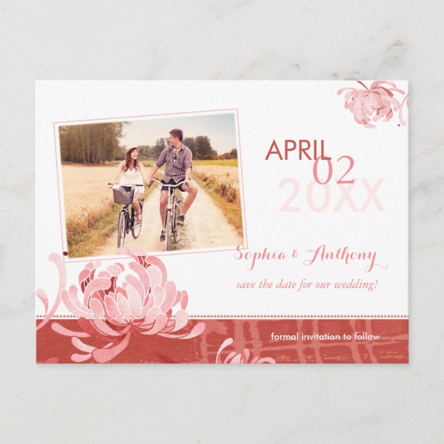 Postal De Anuncios Boda floral de primavera Foto Guardar fecha (Anverso)