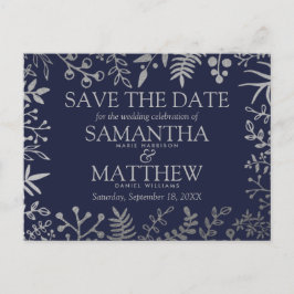 Postal De Anuncios Boda floral elegante de navy y plata