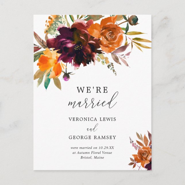 Postal De Anuncios Boda floral elegante de otoño rústico (Anverso)
