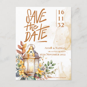 Postal De Anuncios Boda floral floral amarilla de la linterna salva l